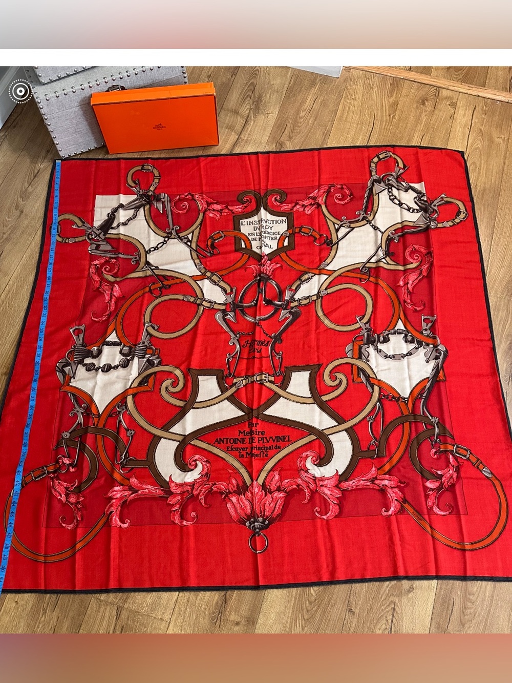 Hermes Red Multicolor Equestrian Print shawl cashemer and silk